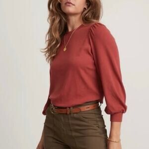 Marine Layer Lexi Rib Puff Long Sleeve Shirt Top in Mineral Red, Size Large